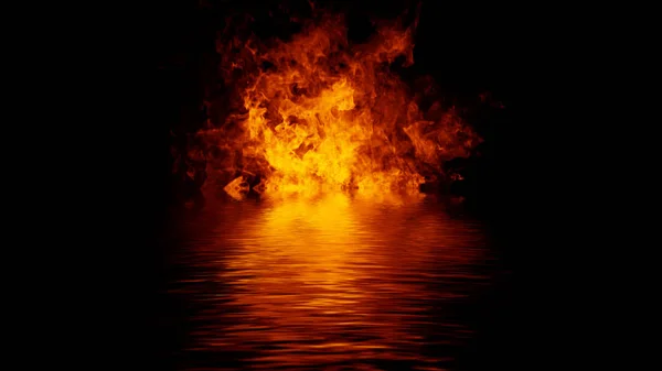 Flama fuego llama textura superposiciones sobre fondo aislado con reflejo de agua . —  Fotos de Stock