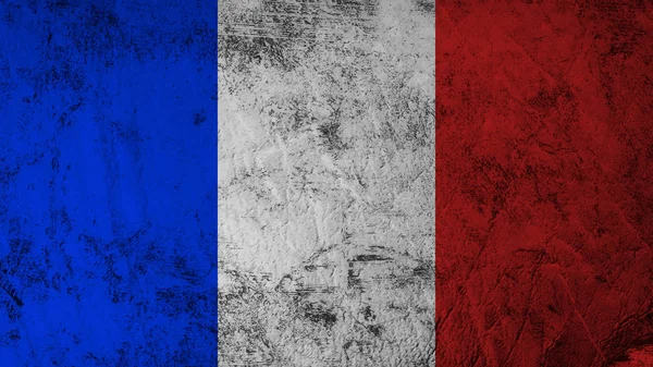 フランス国旗を掲揚する。フランスのヴィンテージフラグとグランジの質感. — ストック写真