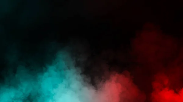 蓝色和红色的雾在孤立的黑色背景上爆炸。 实验化学烟雾。 芳香疗法的概念。 库存说明. — 图库照片