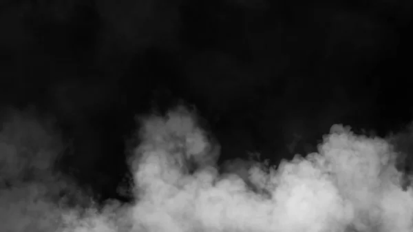 Brouillard blanc explosif sur fond noir isolé. Expérimentez la fumée chimique. Le concept d'aromathérapie. Illustration de stock . — Photo