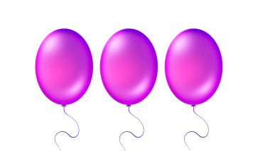 Mor gerçekçi helyum balonları beyaz arka planda izole edilmiş. Bir sürü doğum günü balonu stok çizimi..