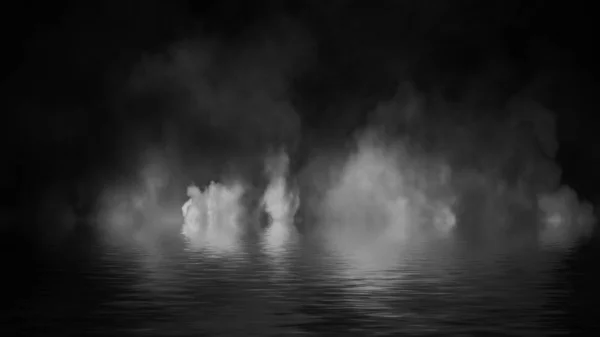 Paranormalna mgła odizolowana na czarnym tle. Ilustracja. Refleksja nad wodą. — Zdjęcie stockowe