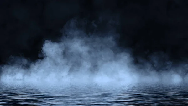Explosieblauwe mist op geïsoleerde zwarte achtergrond. Experimenteer chemie rook. Het concept van aromatherapie. Voorraadillustratie. — Stockfoto
