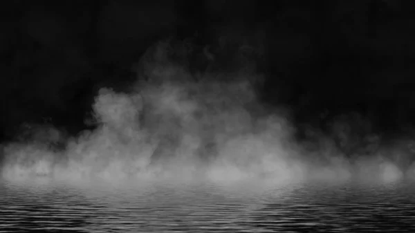 Paranormální mystický kouř na podlaze. Mlha izolovaná na černém pozadí. Stock illustration. — Stock fotografie
