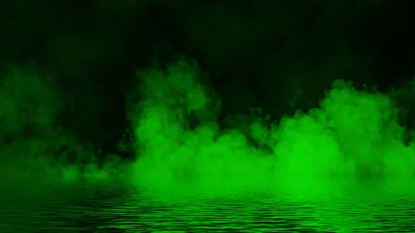 Paranormální mystický zelený kouř na podlaze. Mlha izolovaná na černém pozadí. Stock illustration. — Stock fotografie