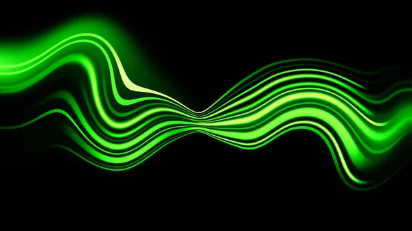 Világító homályos fényzöld csíkok mozognak a háttérben. Hullámzó fénysugarak.. Absztrakt digitális háttér vonalak elemeit. Készletillusztráció. — Stock Fotó