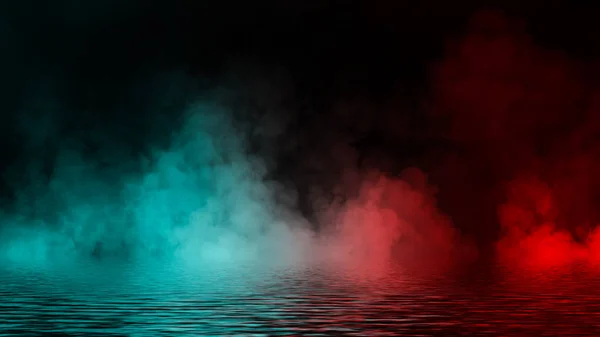 Paranormaler mystischer blauer und roter Rauch auf dem Fußboden. Nebel isoliert auf schwarzem Hintergrund. Aktienillustration. — Stockfoto