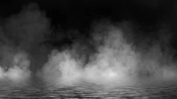 Explosion fog on isolated black background. Experiment chemistry smoke . The concept of aromatherapy. Stock illustration. — ストック写真