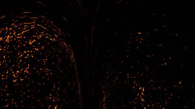 Fire embers particles texture overlays. Explosion burn powder spray burst on isolated black background. Stock illustraion.