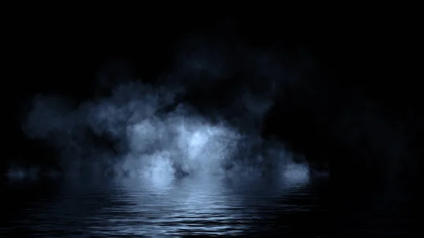 Efekt Mgły Mgły Czarnym Tle Przybrzeżny Dym Brzegu Odbicie Nakładkach — Zdjęcie stockowe