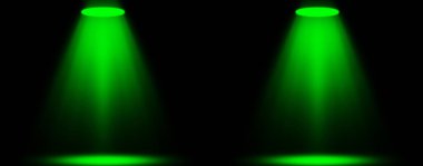 Stüdyo ışıkları. Stadyumda yıldırımlı ödül töreni. Sahne aydınlatması parlıyor. Projektör yeşil parlak stadyum ışıkları .