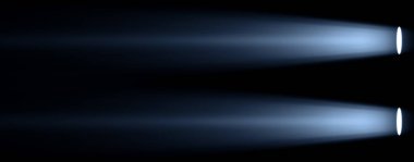 Mavi projektör. Sahne ışıkları siyah arkaplanda izole. Stadyumda yıldırımlı ödül töreni. Sahne aydınlatması parlıyor. Stok illüstrasyonu.