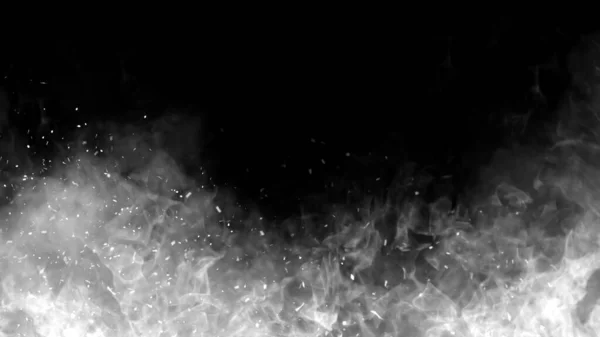 粒子メンバーとの燃焼火災の質感 孤立した黒の背景に炎 黒と白の火のテクスチャオーバーレイ — ストック写真