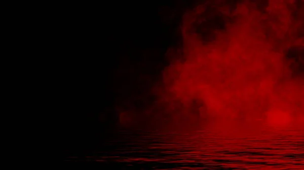 Fumo Vermelho Místico Chão Nevoeiro Isolado Sobre Fundo Preto Ilustração — Fotografia de Stock