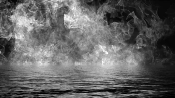 Confrontatie Tussen Water Vuur Mystieke Vlam Met Reflectie Oever — Stockfoto