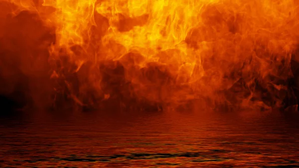 Confronto Tra Acqua Fuoco Fiamma Mistica Con Riflessione Sulla Riva — Foto Stock