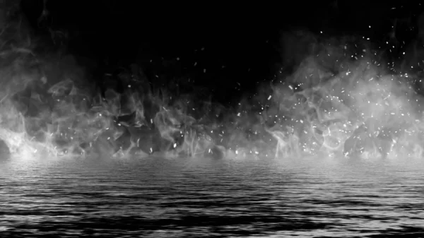 水与火的对抗 在岸上反射的神秘火焰 — 图库照片