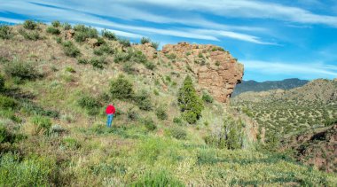 Tanımlanamayan bir adam, Colorado 'da güzel bir yaz gününde bu doğal manzaranın güzelliğini hayranlıkla seyrediyor gibi görünüyor..
