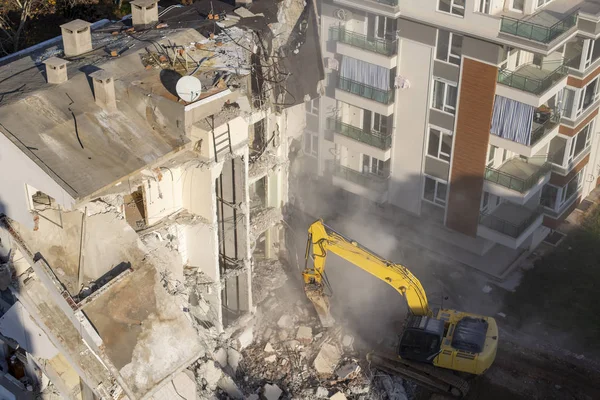 Toen Werkmachine Een Flatgebouw Turkije Sloopte — Stockfoto