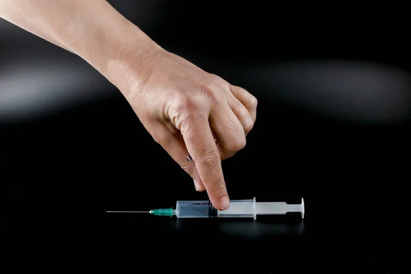 Injekční Stříkačka Léková Lahvička Lidských Rukou — Stock fotografie