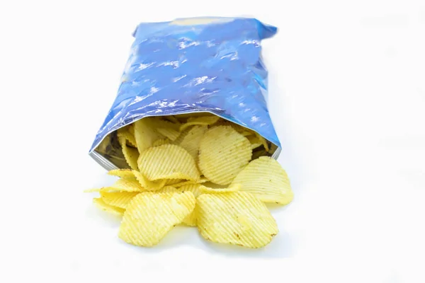 Sac Chips Pommes Terre Sur Fond Blanc — Photo