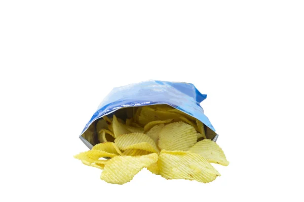 Saco Batatas Fritas Fundo Branco — Fotografia de Stock