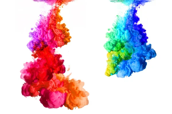 Regenbogen aus Acrylfarbe in Wasser. Farbexplosion — Stockfoto