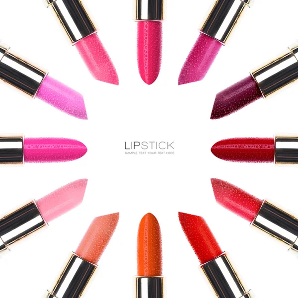 Reeks van kleurrijke lippenstiften geïsoleerd op wit — Stockfoto