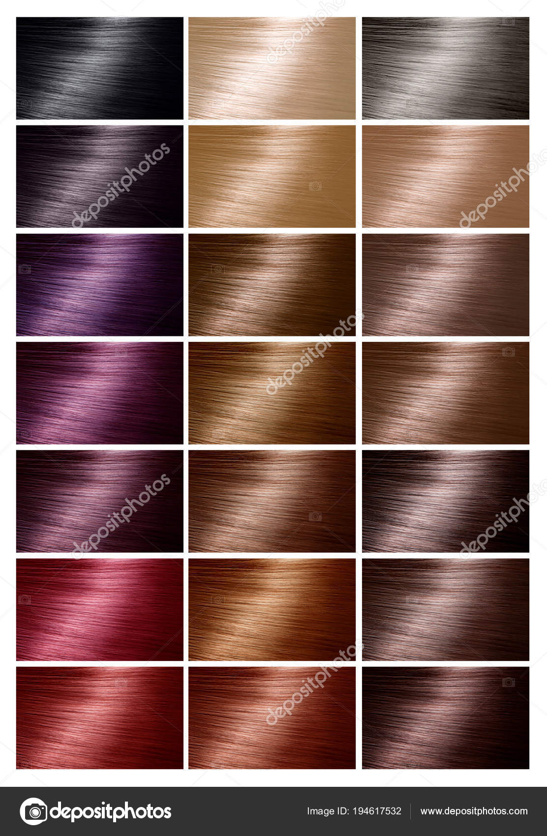 Color chart for hair dye. Tints. Hair color palette with a range Stock  Photo by ©casther 194617532