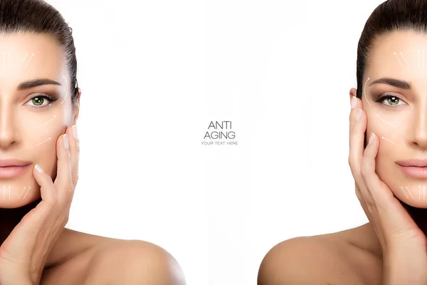 Operasi dan Konsep Penuaan Anti. Two Half Face Portraits — Stok Foto