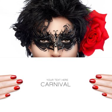 Karnaval maskeli güzel kadın, boşluğu kopyala