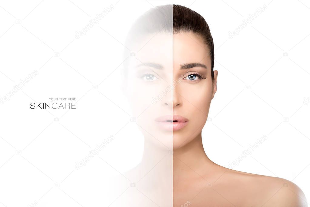 Faded side on face of woman. Skin care concept