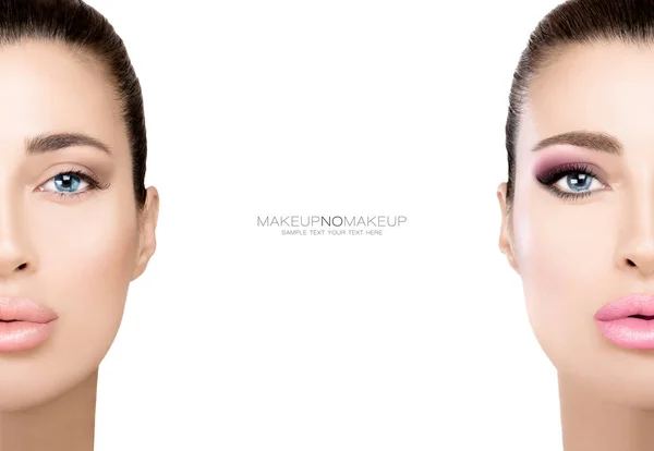 Maquillage sans maquillage. Deux demi-visages pour illustrer les différences — Photo