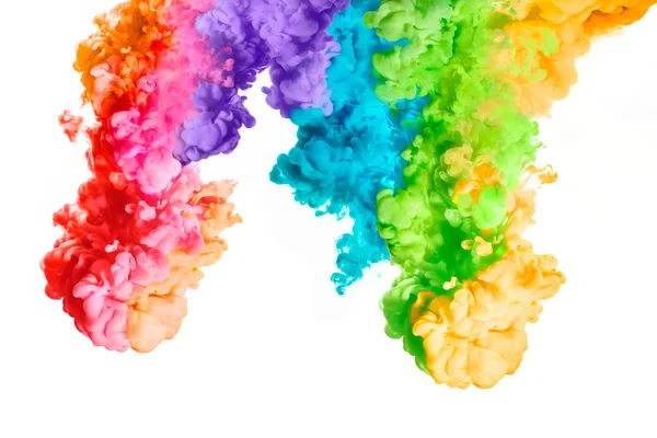Arco-íris de tinta acrílica na água. Explosão de cor — Fotografia de Stock