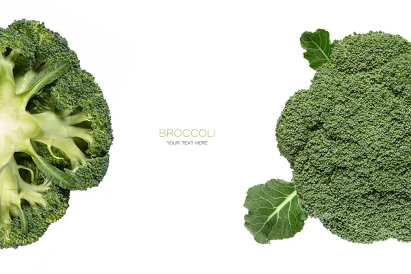 Two green broccoli trees with white copy space — Stock Photo, Image