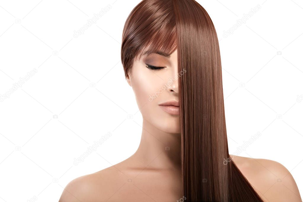 Beautiful woman with healthy long hair. Straightening Treatment
