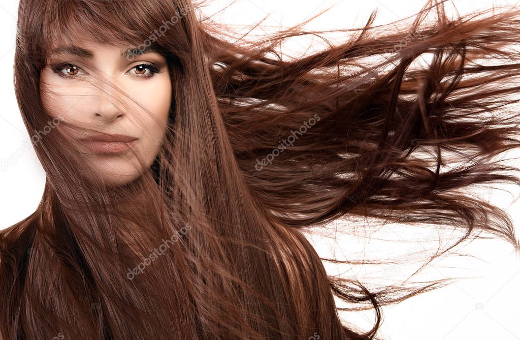 Beautiful woman with gorgeous long brown hair