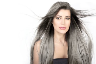 Young woman with long trendy silver hair clipart