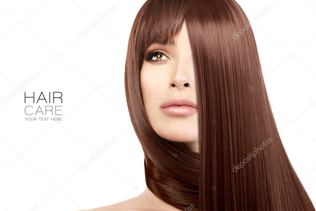 Hair salon concept. Beauty model girl with healthy straight hair