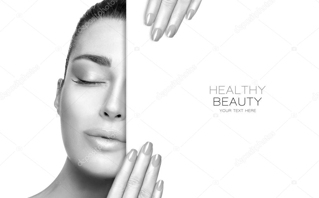 Beauty portrait of a sensual woman in greyscale. Skincare and he