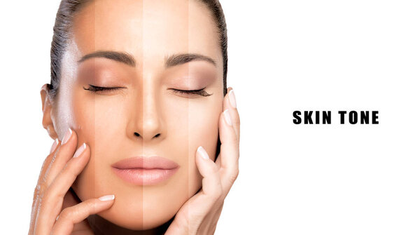 Концепция красоты с образцами макияжа на лице. Красивая модель
 