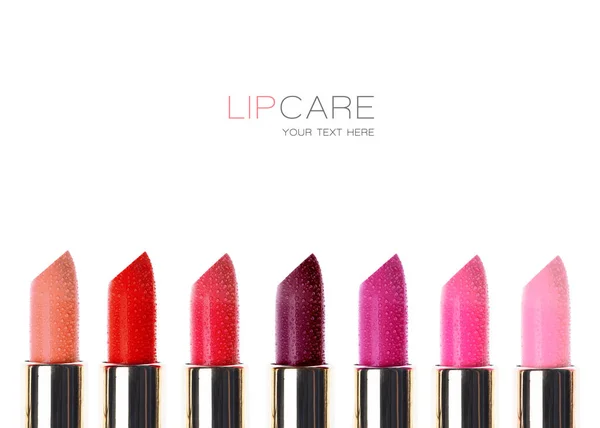 Color swatches of hydrating long lasting lipsticks. Set of color — 스톡 사진