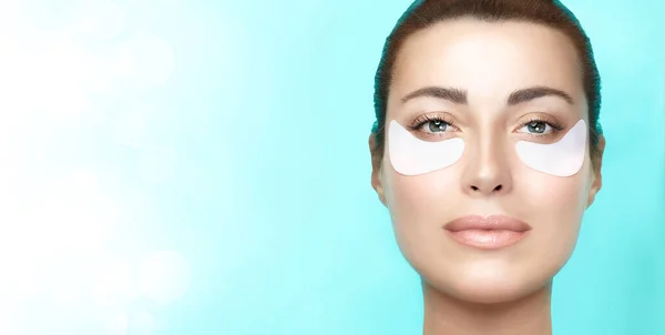 Concepto Cuidado Piel Antiedad Cosmética Máscara Ocular Belleza Modelo Cara —  Fotos de Stock