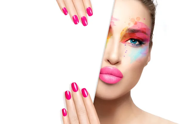 Beauty Makeup Nail Art Concept Beautiful Fashion Model Girl Colorful — 스톡 사진