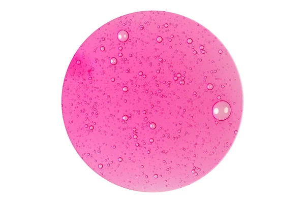 化粧品のコンセプトのための保湿ゲルのピンクの泡の表面の完全な円のトップビューは 白い背景に隔離されました 化粧品の質感 — ストック写真