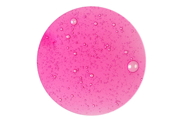 Вид сверху идеально круговой розовой пузырьковой поверхности увлажняющего геля для косметологической концепции продукта, изолированной на белом фоне. Косметологическая текстура

