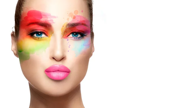Beautiful Model Girl Colorful Artistic Eye Make Perfect Skin Sensual Stock Photo