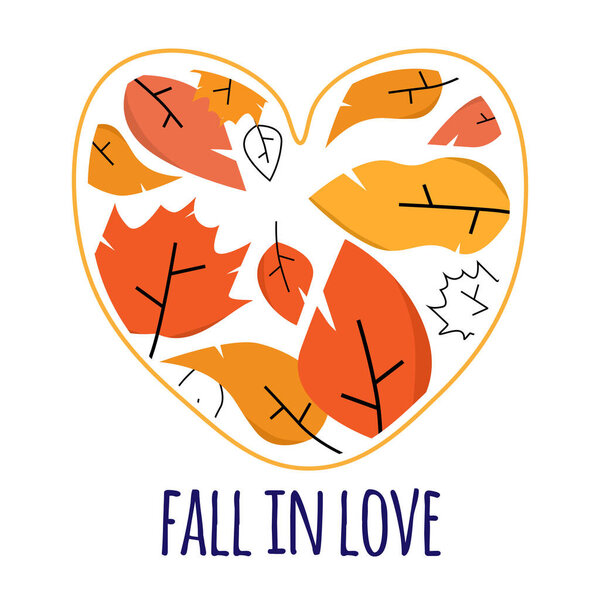 autumn concept with leaves and fall in love words