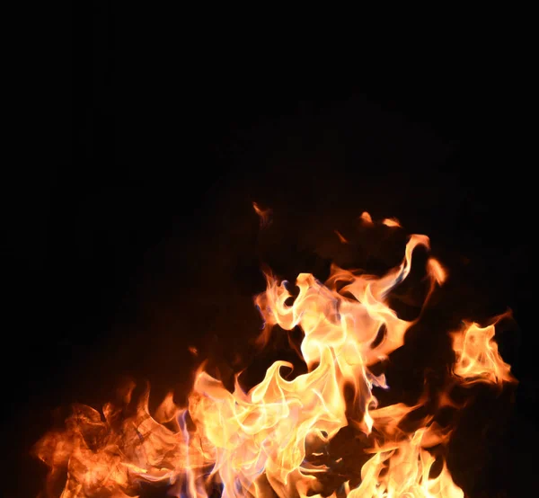 Fire Yellow Orange Flames Black Background — 스톡 사진