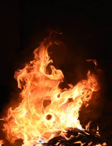 Fire Yellow Orange Flames Black Background — Stock Photo, Image